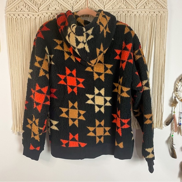 Sonoma NWT Sherpa Henley Button Aztec Faux Fur Boho Hoodie Size Large - Picture 4 of 11